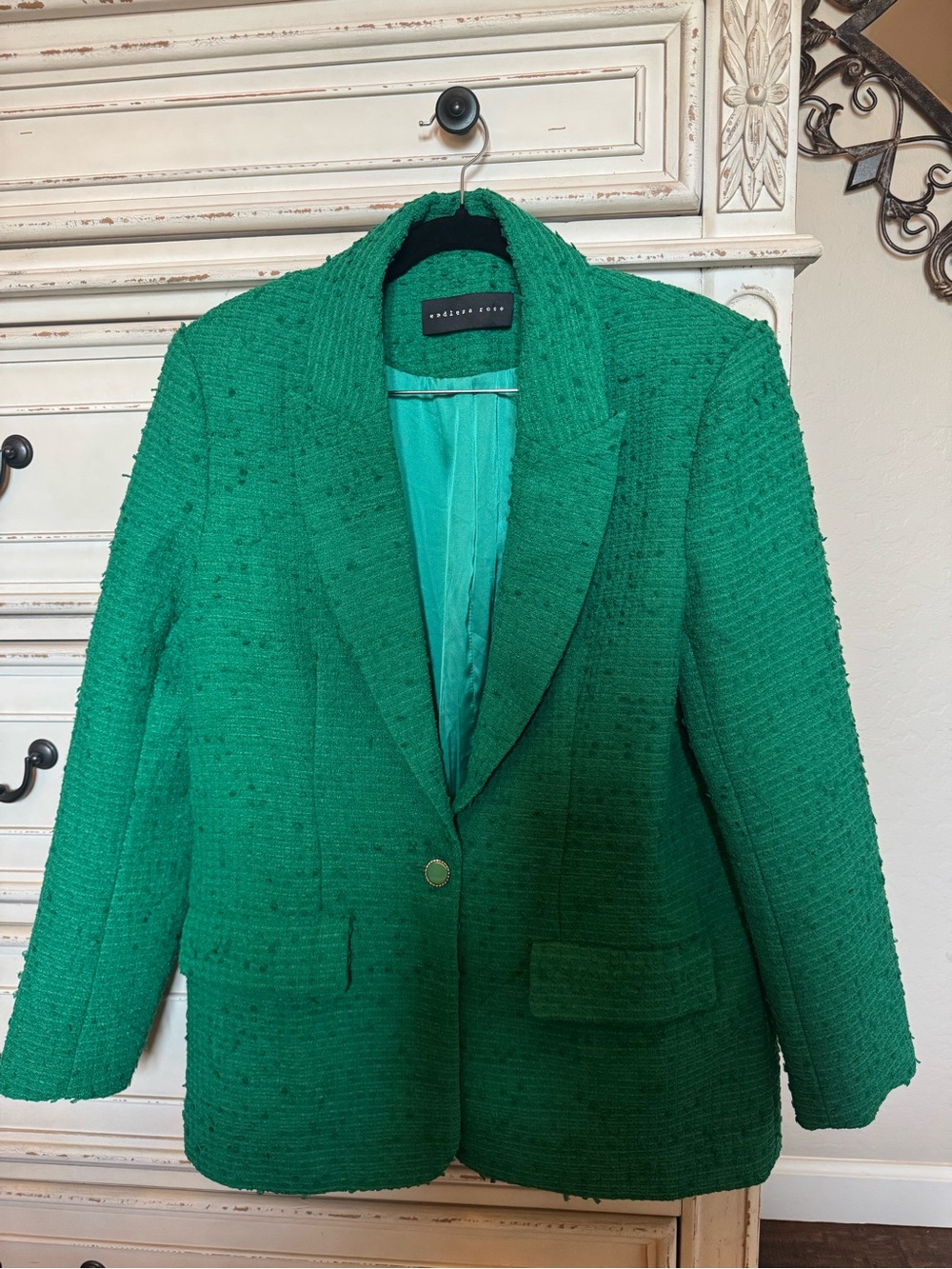 Green Textured Blazer Jacket - Women's